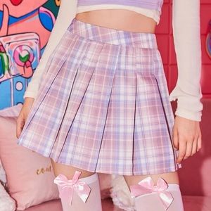 High Waisted Pink and Purple Plaid Skirt